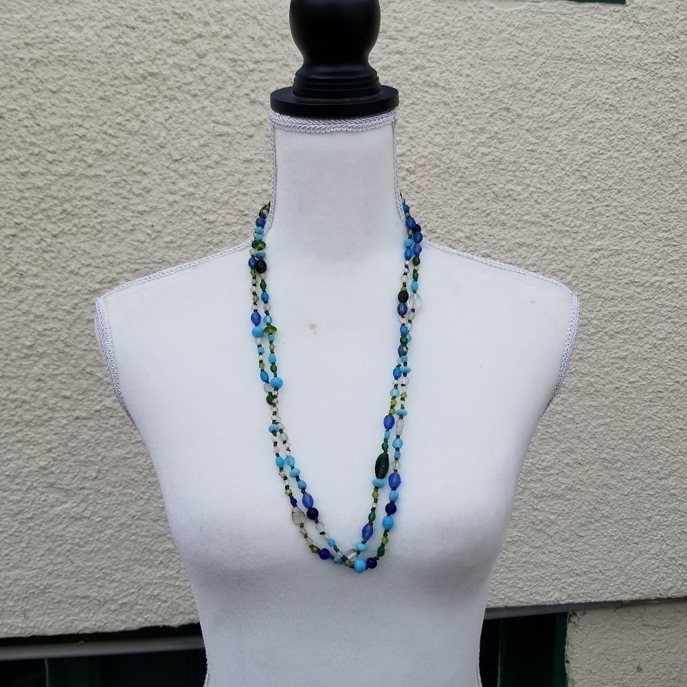 glass flapper bead necklace blue green clear